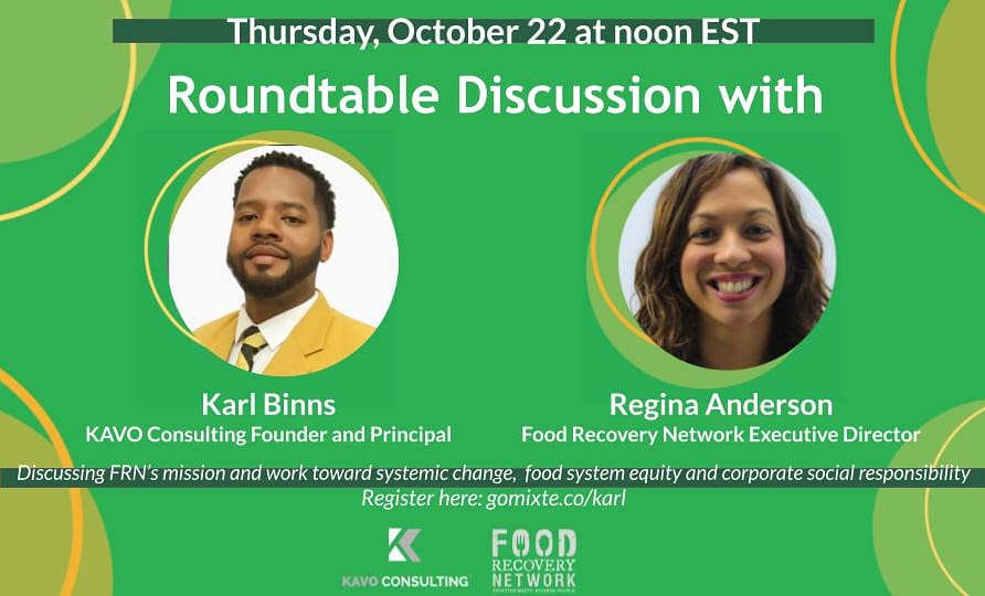 KarlBinnsJr's tweet photo. Join me next Thursday at noon with @FoodRecovery for a Roundtable Talk on FRNs mission and hot topic #foodsystem issues. Register here
https://t.co/hbxvA7I9Zn
#foodrecoverynetwork #agriculture #changemanagement #circulareconomy #nonprofits #kavoconsulting https://t.co/RpBKO1RLKr