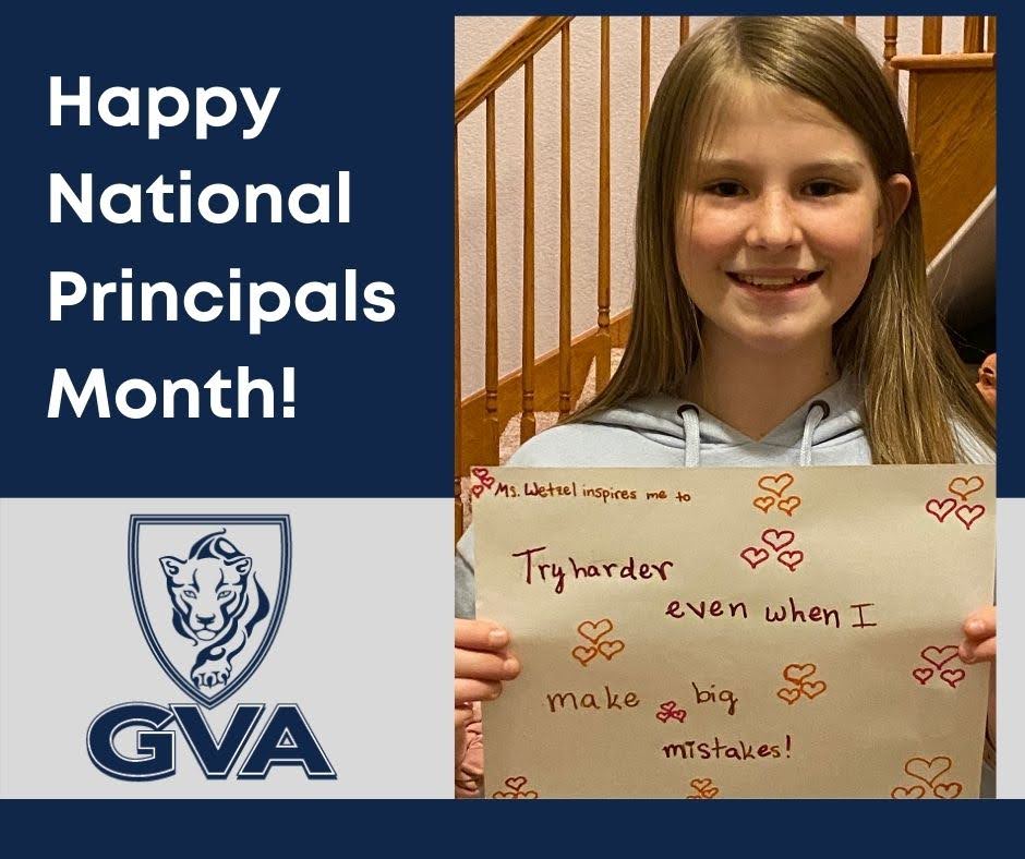 GVA_NG's tweet photo. Here is another special message for Mrs. Wetzel! Send your pictures to socialmedia@gvaschools.org and be entered to win some GVA swag! #ThankaPrincipal #NationalPrincipalsMonth https://t.co/aIwFTItefE