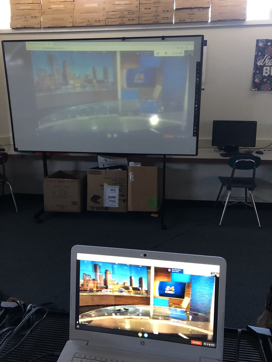 Doran_MsV's tweet photo. Virtual visit with @wbz @ZacharyGreen learning about weather! @FRPSsupt @frps_Doran https://t.co/zZ8OfBpWE3