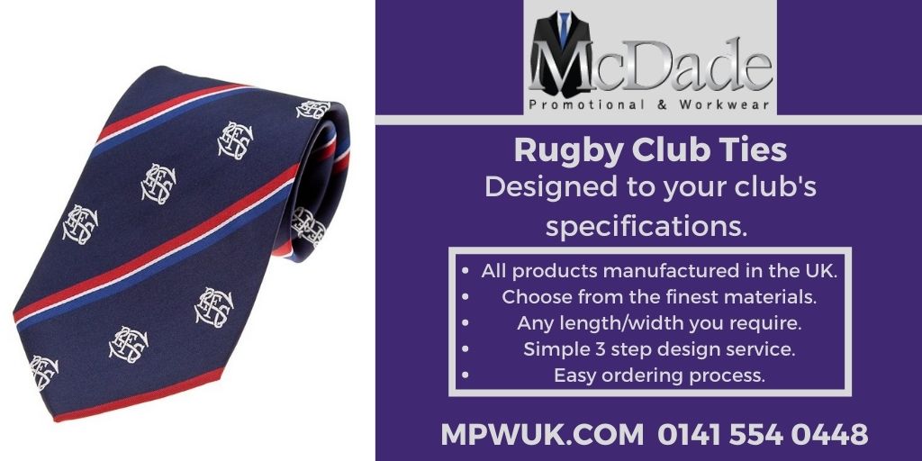 mpwuk's tweet photo. For over 70 years, McDade's has been supplying Rugby Clubs with top quality bespoke ties, made in the UK from the finest materials 🏉👔

Find out more on our website 🌍 https://t.co/exM0DLy5VV

Or call 0141 554 0448 ☎️ https://t.co/6Oo9VWLl6y