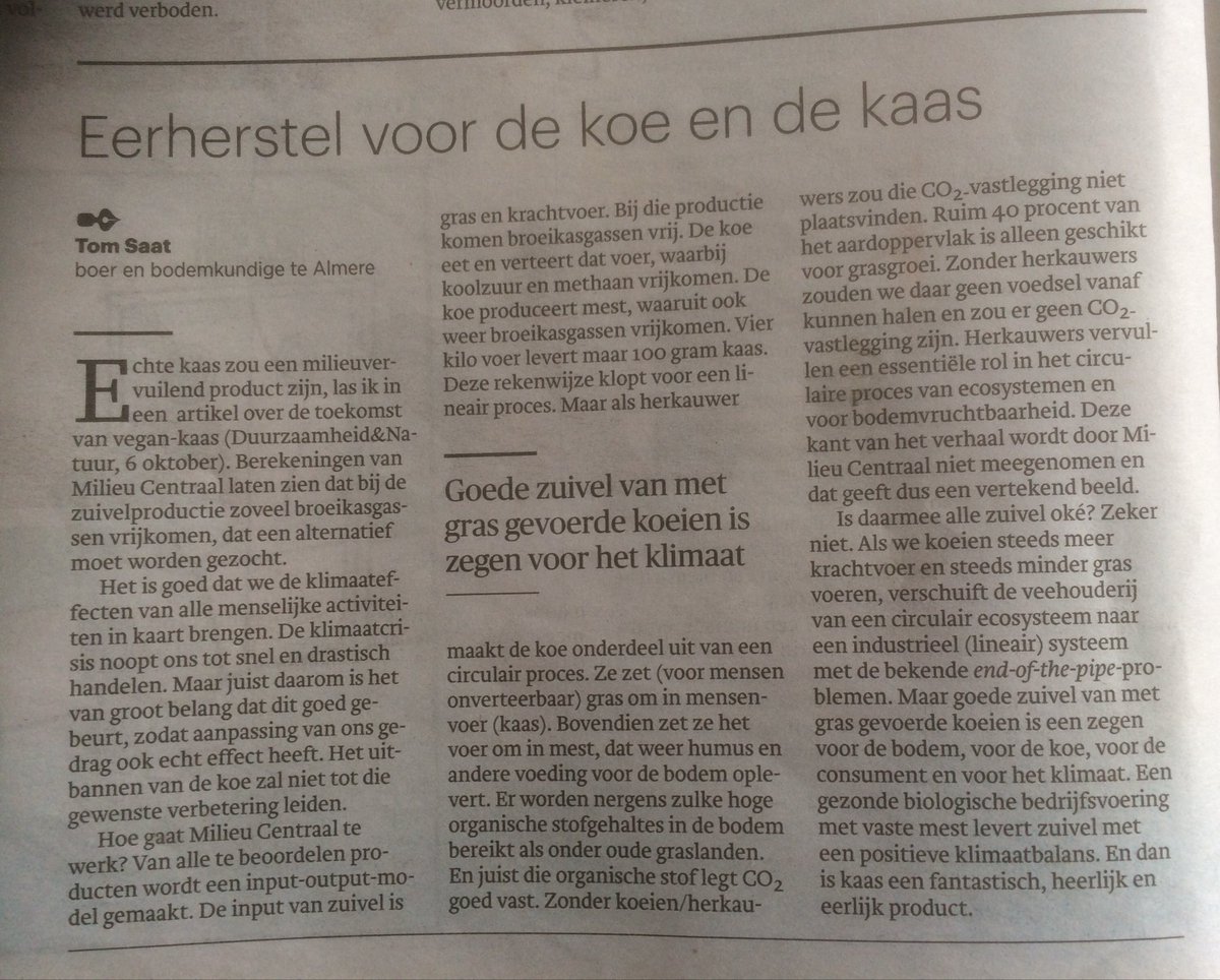 Een evenwichtige opinie over melkveehouderij in Trouw: “zuivel van met gras gevoerde koeien is een zegen voor het klimaat”