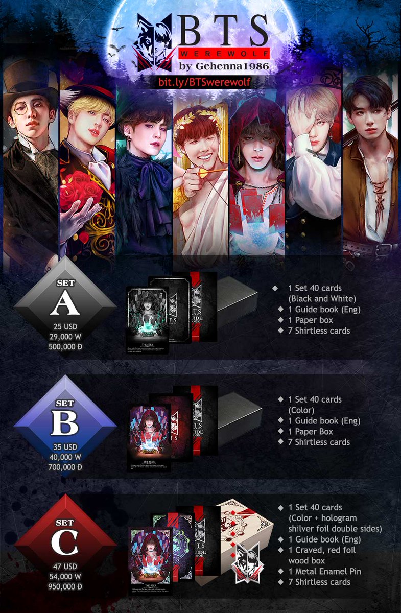 Gehenna1986B's tweet photo. #BTSWerewolfGame Pre-Order
Link: https://t.co/ggsbSHQPuE
🎁GA for 2 lucky ARMY who:
🔹FL me
🔹Like + RT
🔹Comment choose between 1 set C or 2 Sets (A +B)
GO pls DM🙏
Goodluck you guys💜 https://t.co/Wnpg5rpuqy