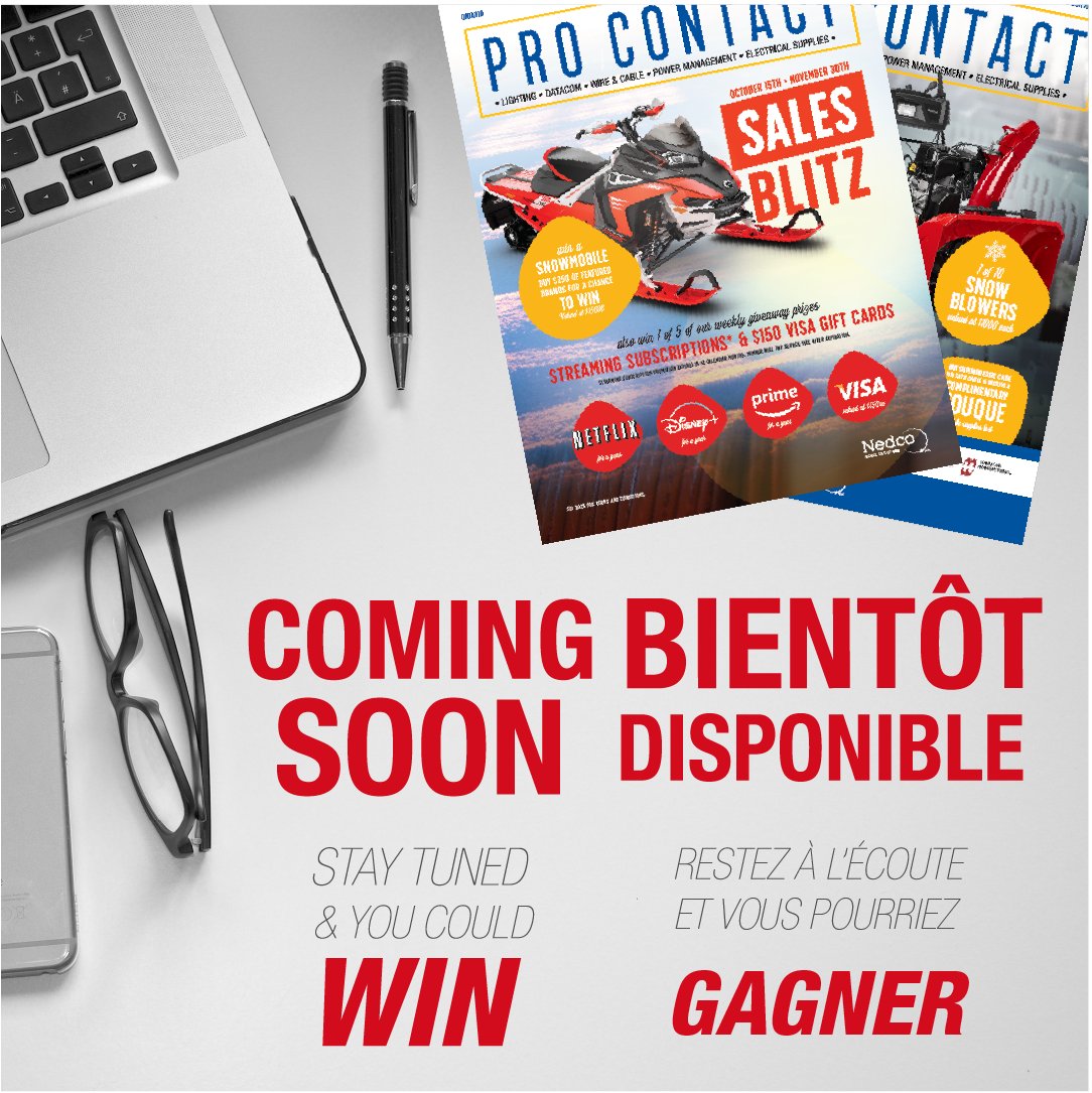Nedco_Canada's tweet photo. Stay tuned for our latest issues of Pro Contact featuring great deals and more ways to win!
Restez à l'affût pour découvrir nos éditions spéciales du Pro Contact présentant des offres incroyables et donnant la possibilité de gagner une panoplie de prix!
#nedco #procontact https://t.co/twWhSnnPla