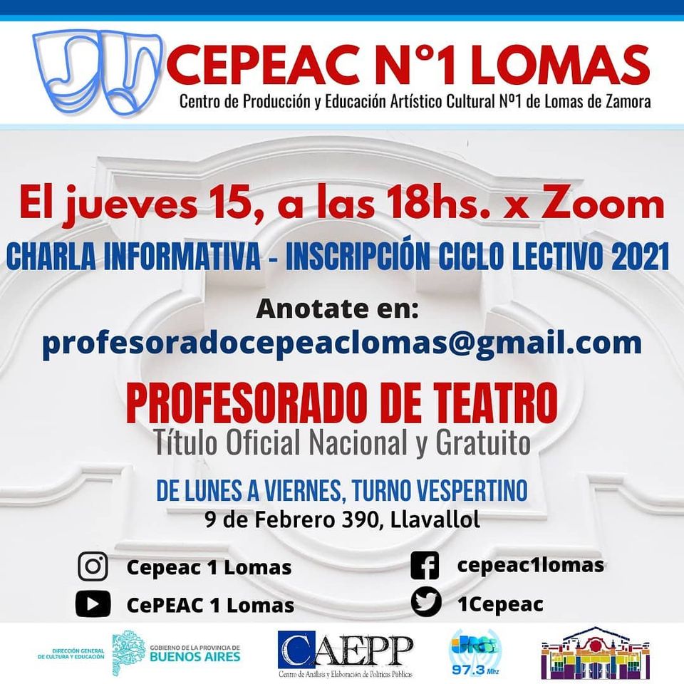 TCosmopolita's tweet photo. ¡¡¡HOY, HOY, HOY!!!

Charla informativa para los interesados en ingresar al Profesorado de Teatro.

Jueves 15 de octubre, a las 18 hs., por Zoom.

Anotate en profesoradocepeaclomas@gmail.com https://t.co/FaZD3ALUG5