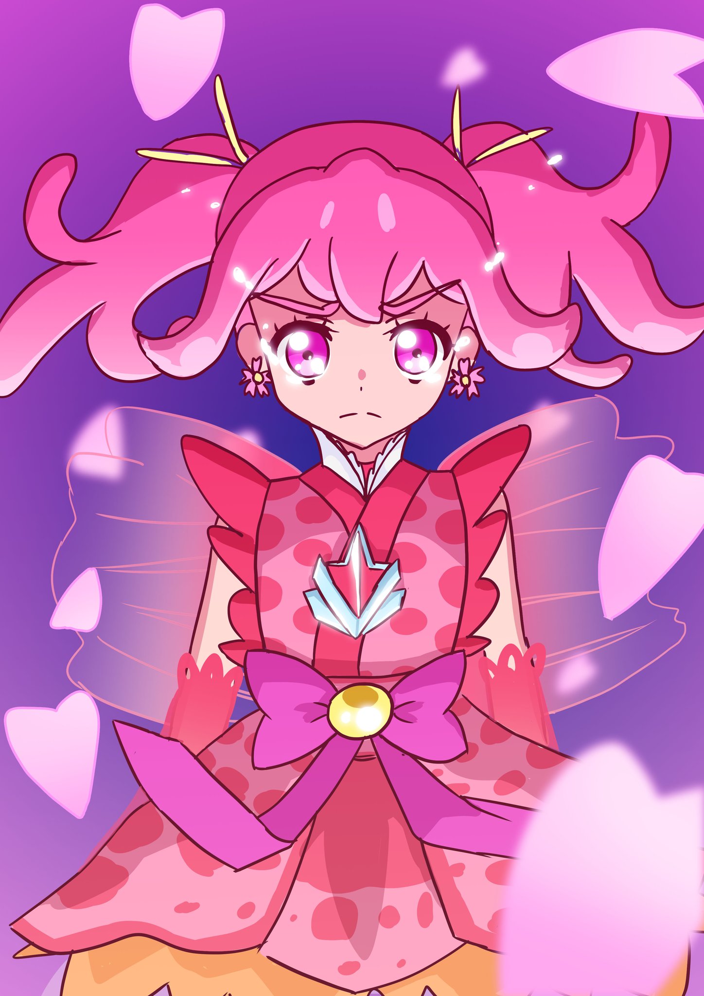 船鳥さん プリキュア版深夜の真剣お絵描き60分一本勝負 お題 サクラ シズク シズクを 返して 下からの光と雰囲気づくりにチャレンジ １時間オーバーです