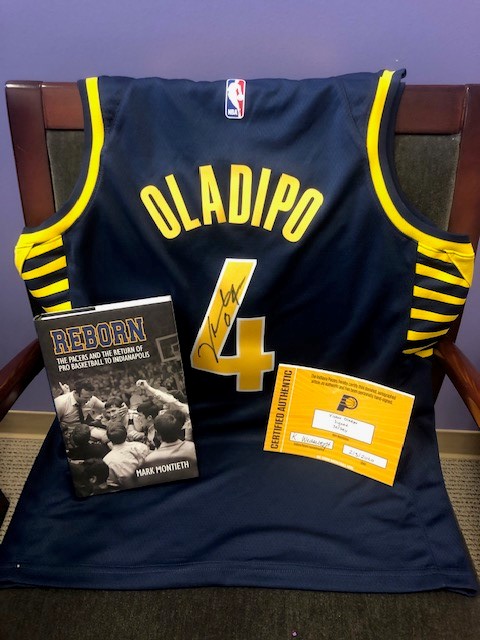 CALLING ALL PACERS FANS!!! How about a quick preview of one of our auction items. Here is a certified signed Victor Oladipo jersey with a signed "Reborn" book by Pacer's writer Mark Montieth. Bidding begins THIS SUNDAY!