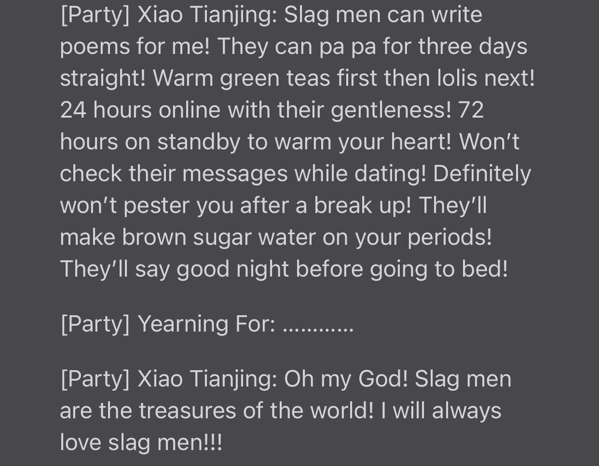 ITS THE “slag men can pa pa for three days!” FOR ME