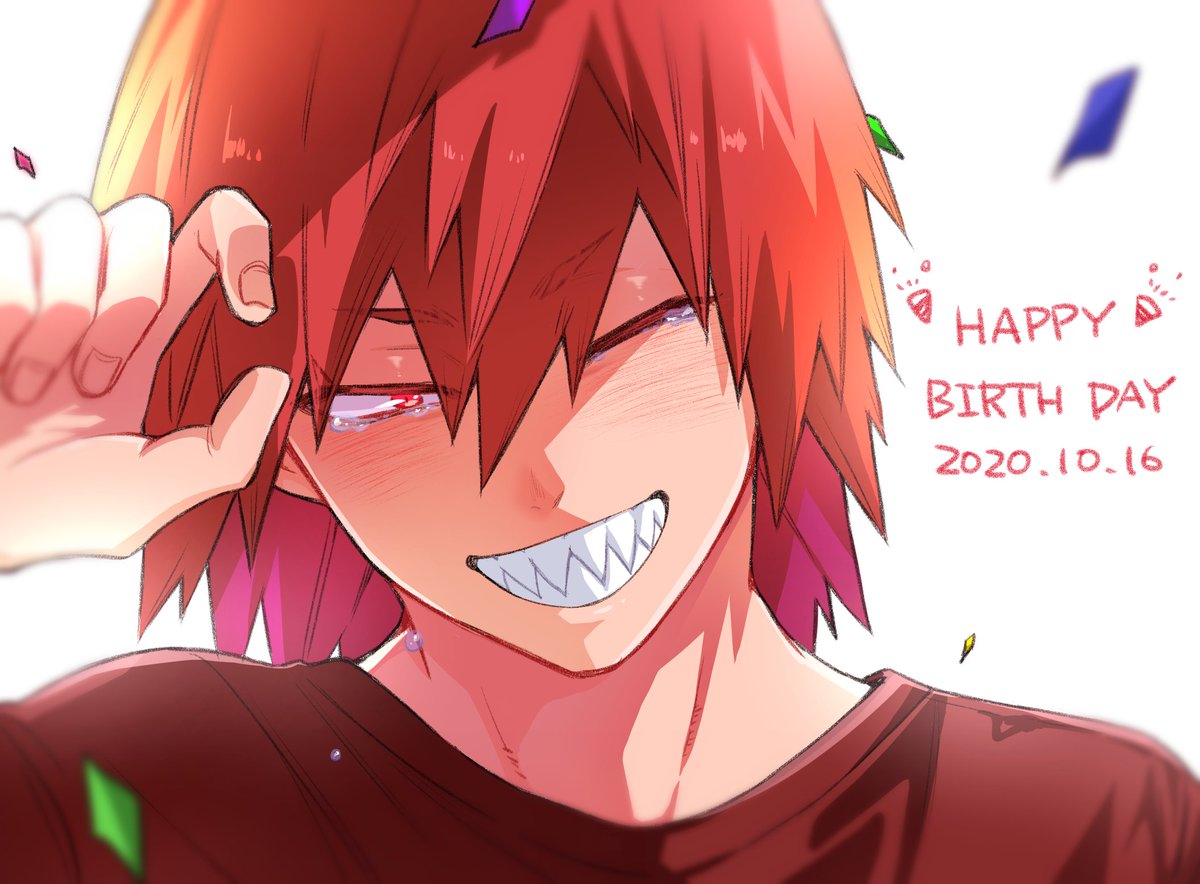 1boy happy birthday male focus red hair sharp teeth teeth smile  illustration images