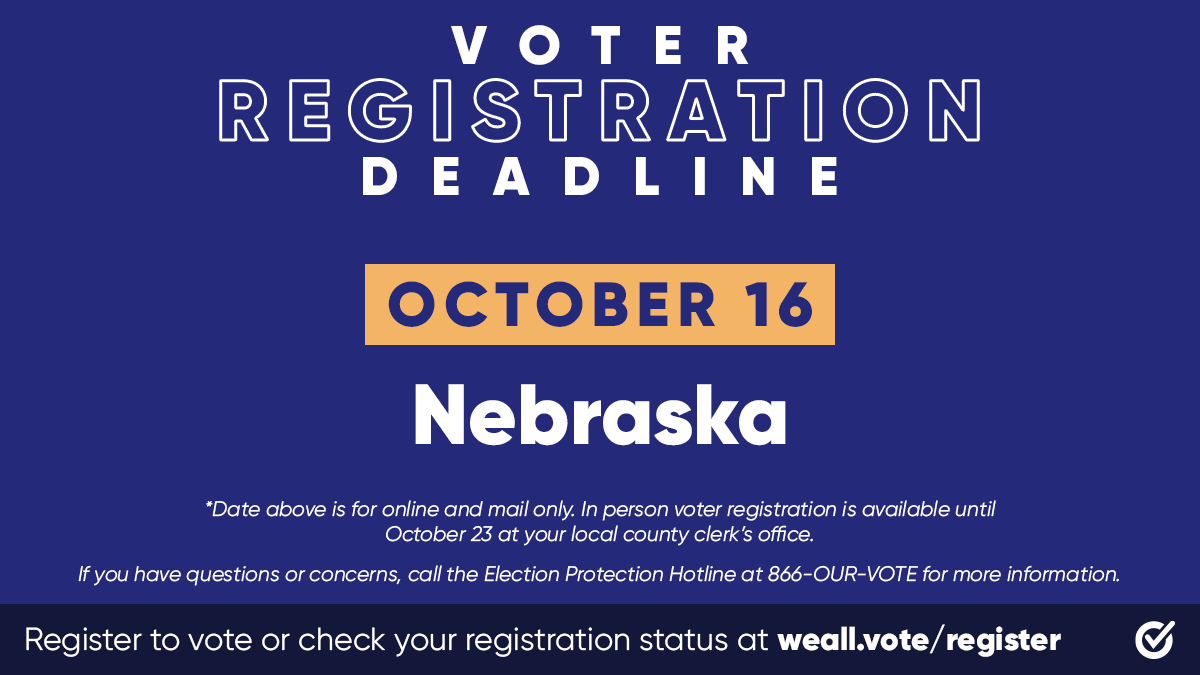 WhenWeAllVote's tweet photo. Nebraska has: 

✔️ the country’s largest indoor rainforest 
✔️ largest mammoth fossil on display anywhere in the world
✔️ a voter registration deadline tomorrow 

Get #RegisteredAndReady: https://t.co/FZtPx93oQy https://t.co/5QAjjTw1Qo