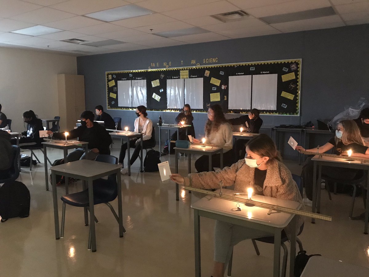 GWSSMathSci's tweet photo. Grade 10 meditation time and optics lab.  15 kids.  15 benches.  15 minds blown.  #2DOptics #HandsOnLearningIsWorthIt https://t.co/xPqwIbhPsG