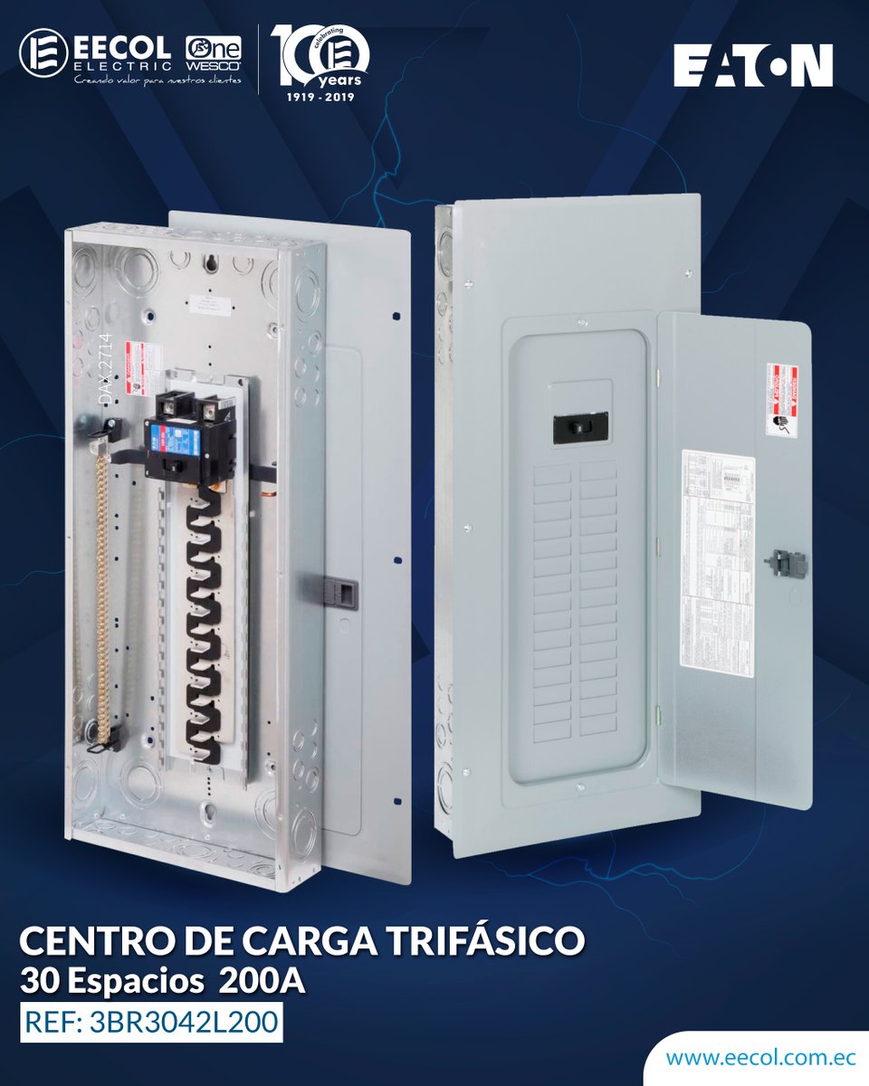 EECOL_Ecuador's tweet image. Medidas 35.75x15.8x4.5
Encapsulado NEMA tipo 1 Interior
Tamaño del Cable #1 hasta 300MCM
Montaje sobrepuesto / empotrable

#panelcontrol #centrodecarga #paneltrifásico #breaker #eaton #controleléctrico #eecol #energy #bajatensión #mediatensión #proteccióneléctrica #eléctrico
