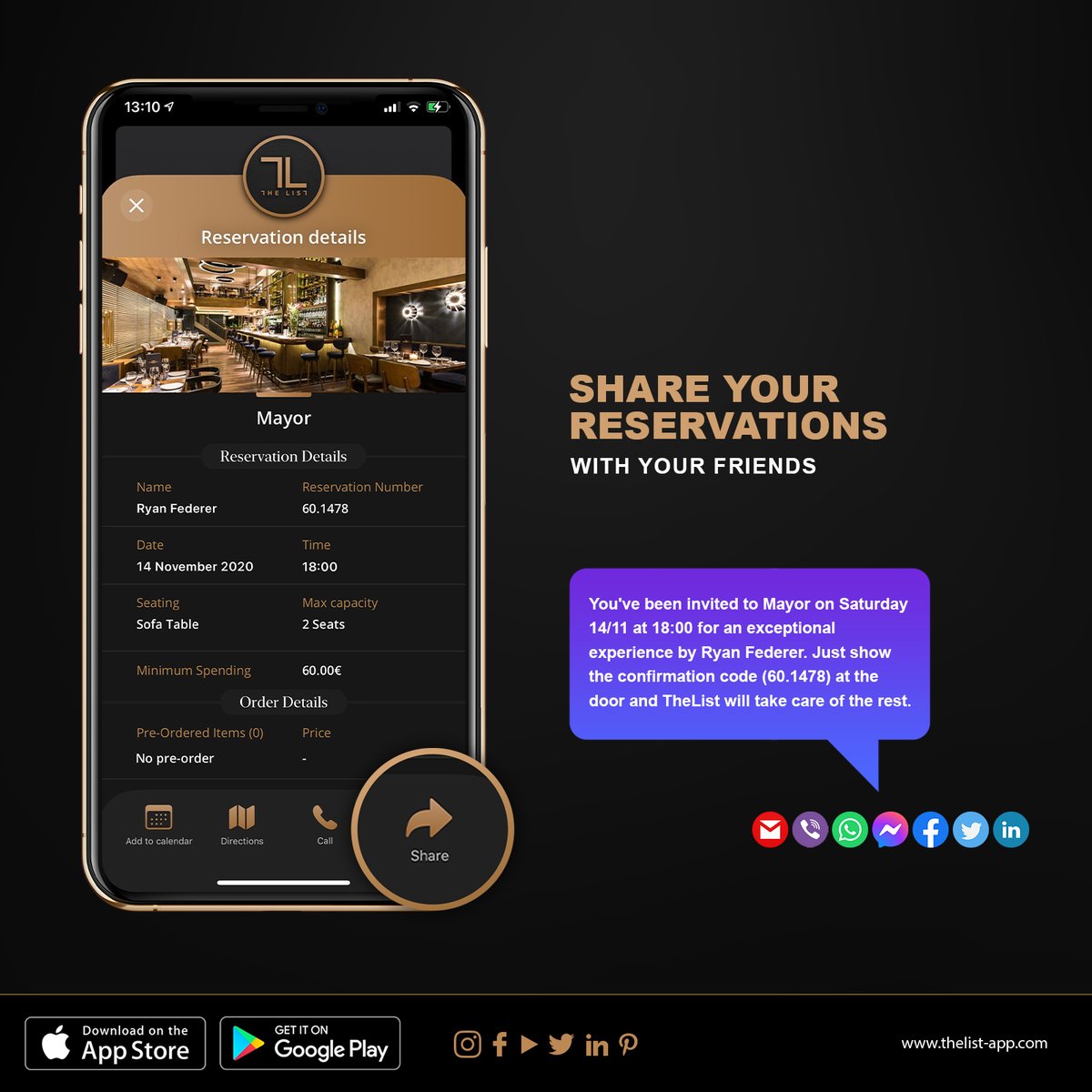 the_list_app's tweet photo. Invite your friends and beloved ones to your table directly from the app, all they need to do is show the invitation at the door and the host will take them to the table.
Download:
https://t.co/ffgB7WZtWe
#thelistapp #mayor #reservations #online #sharereservations #reservetable https://t.co/v7AR3yg2Wh