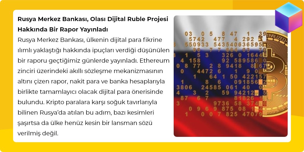 GenesisBchain's tweet photo. Rusya Merkez Bankası, Olası Dijital Ruble Projesi Hakkında Bir Rapor Yayınladı 🏛

🔗Daha fazlası için mail bültenimize https://t.co/lnK9gBwRB9 adresinden abone olabilir, dünya genelindeki blockchain gelişmelerini takip edebilirsiniz🔔 https://t.co/w6WmCFJHRo