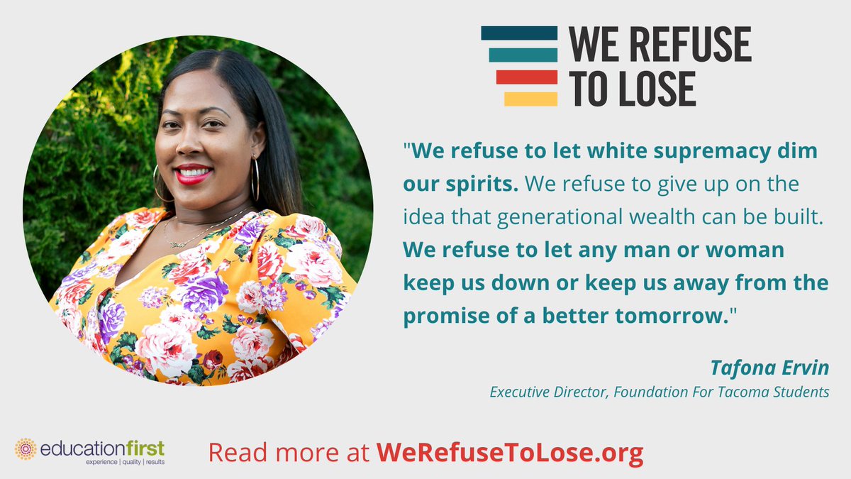 ed1stconsulting's tweet photo. Check out our new We Refuse To Lose series! 5 communities profiled, 5 stories of success. In the first profile, @GraduateTacoma fights for a better future by confronting systemic racial oppression. #WeRefusetoLose 
 
https://t.co/2A7RT0QRLm https://t.co/bdK9a4wzfN