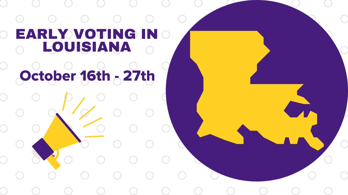 LSU Office of Multicultural Affairs (@lsuoma) on Twitter photo The Early Voting period in Louisiana is from October 16 - 27, 2020. See voterportal.sos.la.gov/earlyvoting for locations.
<a href="/LSUOMA/">LSU Office of Multicultural Affairs</a> @LSU_WC @LSUDiversity <a href="/GeauxVoteLSU/">Geaux Vote LSU</a> <a href="/lsuNAACP/">NAACP at LSU</a> <a href="/LSUBMLI/">LSU BMLI</a> <a href="/bwei_lsu/">Black Women's Empowerment Initiative at LSU</a> <a href="/lsu_bgpsa/">LSU BGPSA</a> <a href="/lsumwm/">Minority Women's MVMT</a> <a href="/LSU_SG/">LSU Student Government</a> The Early Voting period in Louisiana is from October 16 - 27, 2020. See voterportal.sos.la.gov/earlyvoting for locations.
<a href="/LSUOMA/">LSU Office of Multicultural Affairs</a> @LSU_WC @LSUDiversity <a href="/GeauxVoteLSU/">Geaux Vote LSU</a> <a href="/lsuNAACP/">NAACP at LSU</a> <a href="/LSUBMLI/">LSU BMLI</a> <a href="/bwei_lsu/">Black Women's Empowerment Initiative at LSU</a> <a href="/lsu_bgpsa/">LSU BGPSA</a> <a href="/lsumwm/">Minority Women's MVMT</a> <a href="/LSU_SG/">LSU Student Government</a>