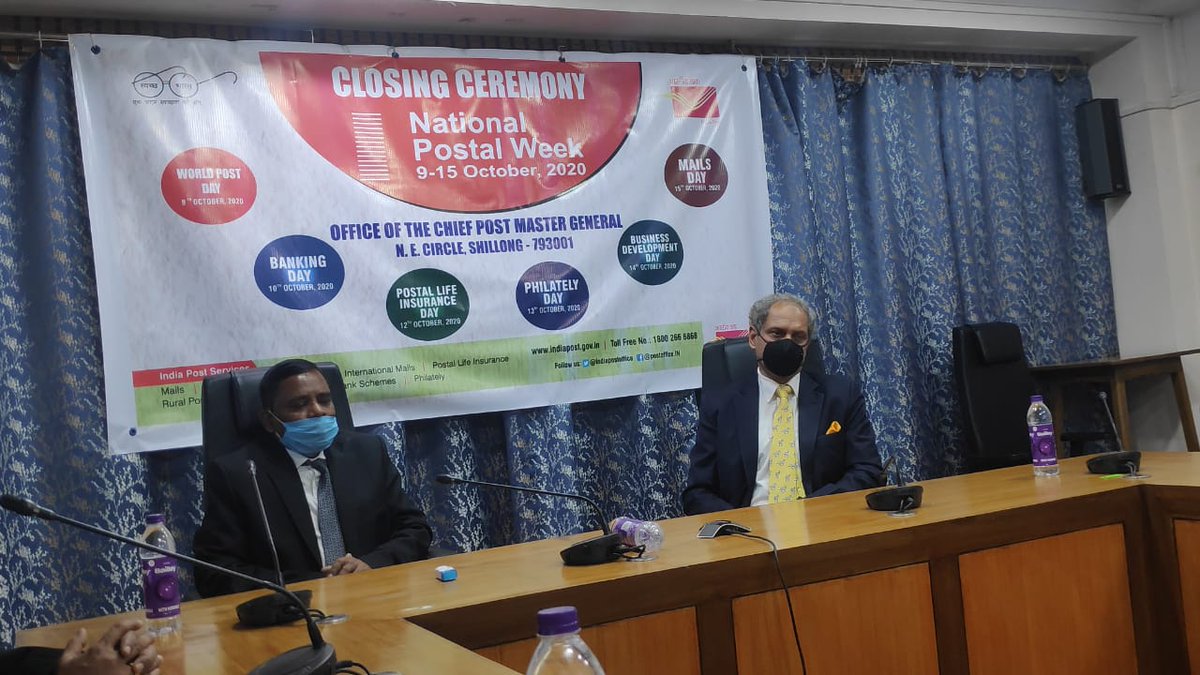 IndiaPostOffice's tweet photo. India Post North East Circle, Shillong held a quasi-virtual online function for Mails Day, the concluding event of #NationalPostalWeek2020 with perorations of CPMG, DPS and other officers on the services rendered by all employees.
#MailsDay
#MyPostIndiaPost https://t.co/a5hIqqiDFP