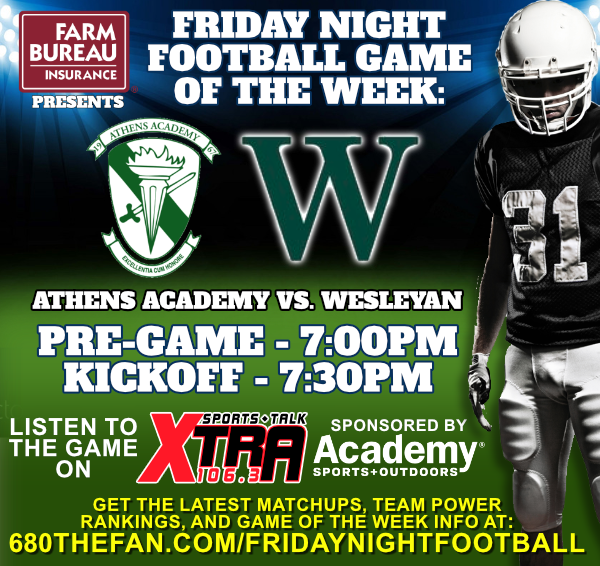 680TheFan's tweet photo. Friday Night Football Beginning at 7pm on @Xtra1063!
@AthensAcademyFB vs. @WesleyanFB97
@680FNF #680FNF https://t.co/SbNQfpTs4R