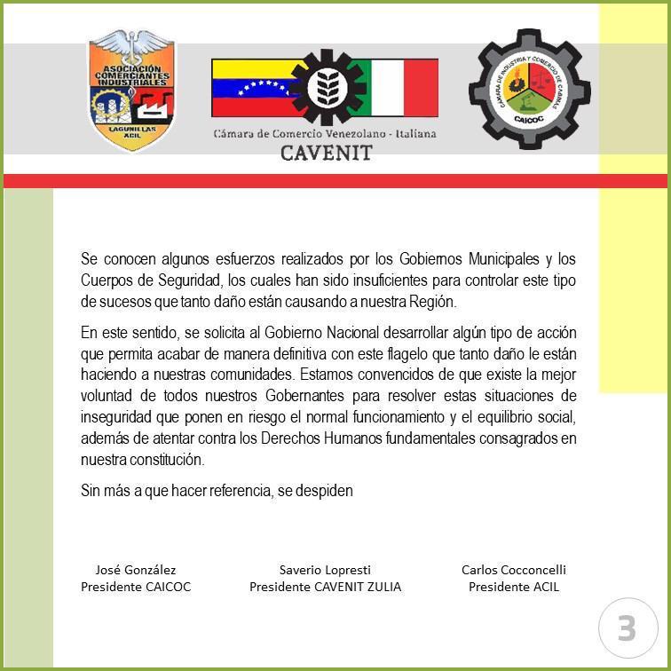 ¡ATENCIÓN! COMUNICADO CAICOC #cabimas  @OmarPrietoGob, <a href="/NestorLReverol/">Néstor Reverol</a>, <a href="/dcabellor/">Diosdado Cabello R</a>, <a href="/NicolasMaduro/">Nicolás Maduro</a>, <a href="/ConCiliaFlores/">Cilia Flores</a>, <a href="/MIJPVenezuela_/">MPPRIJP</a>,
@pedrokelsem, <a href="/mirelct/">Mirelys Contreras</a>
<a href="/fedecamaras/">FEDECAMARAS</a>, <a href="/fedecamarazulia/">FEDECÁMARAS ZULIA</a>, <a href="/consecomercio/">Consecomercio</a>, <a href="/RicardoCusanno/">Ricardo Cusanno</a>, <a href="/felipecontodo/">Felipe Capozzolo G.</a>, <a href="/ACIL_oficial/">ACIL</a>, <a href="/cavenit/">CAVENIT</a>, <a href="/cavenitzulia/">Cavenit Zulia</a>