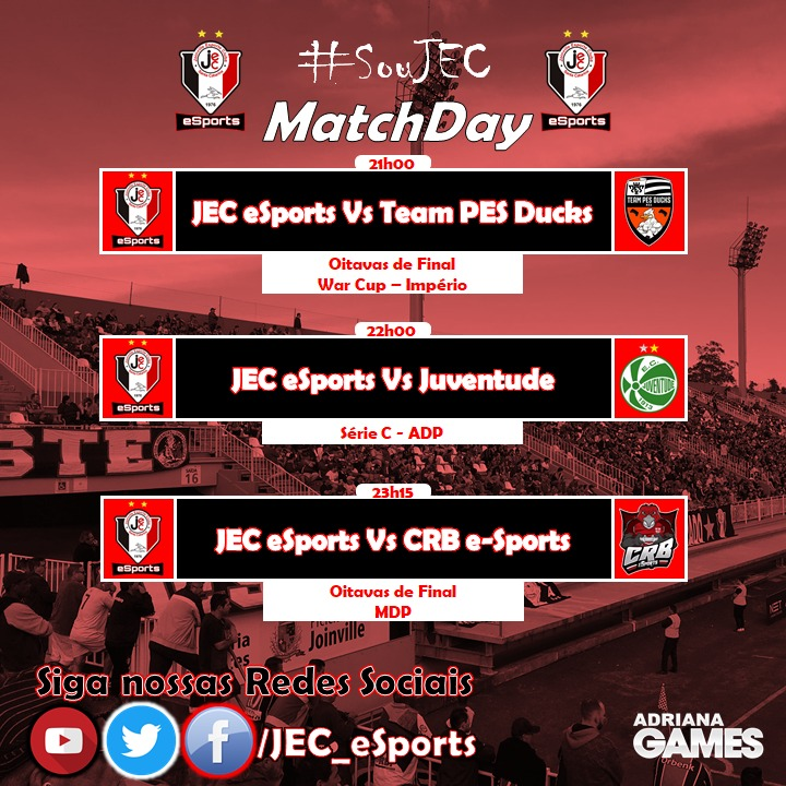 JEC_esports's tweet photo. Hoje é #DiaDeJEC em dose dupla!!!
Entraremos em campo às 15h pela Série D do Campeonato Brasileiro em busca dos 3 pontos contra o @catubarao
E logo mais à noite, será a vez do Maior Tricolor Virtual do Brasil encarar duelos decisivos no PES 2021!!!
#SouJEC https://t.co/fXqxUoHiUu