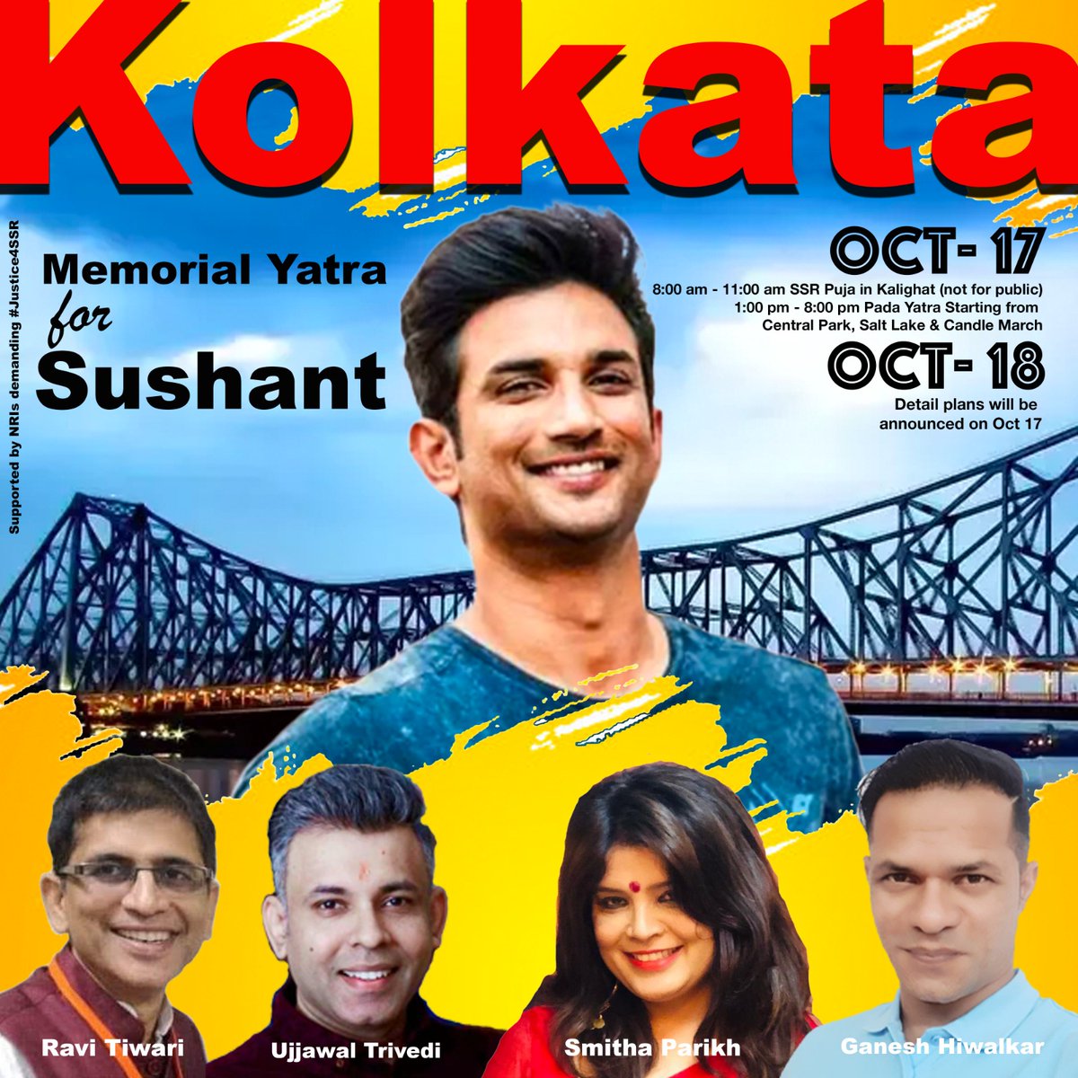 iRaviTiwari's tweet photo. Join With US for SSR.

Kolkata loves Sushant ❤❤
Truth will definitely WIN!
#VaranasiRoars4SSR https://t.co/QBhY6AwQ2u