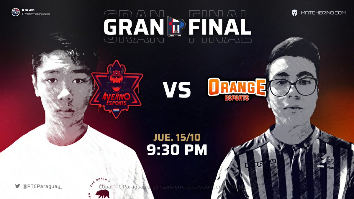 #PTCCopaParaguay 🇵🇾 | GRAN FINAL.

🏆🤩 LLEGÓ EL DIA.
¡Esta noche conoceremos al primer CAMPEÓN nacional, en un partido que NO te lo podés perder!

⚔ • @Averno_eSports 🆚️ <a href="/Orange_eSportss/">Orange Esports</a> 

⏰ 9:30 PM 🇵🇾🇦🇷🇺🇾🇨🇱 ; 7:30 PM 🇲🇽🇵🇦

🔴 EN VIVO: <a href="/elpana507xd/">elpana507xd🇵🇦</a>.
Twitch.tv/elpana507xd