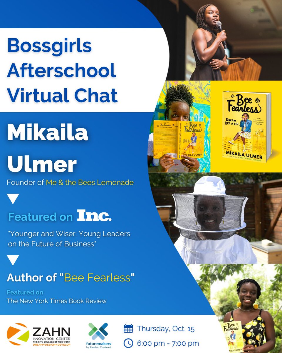 ZahnCenterNYC's tweet photo. Our Bossgirls program has expanded this fall to virtual afterschool workshops. Tonight we're hosting #kidtrepreneur @MikailasBees & we're excited to talk all things #startuplife https://t.co/EV0BzMdFKq