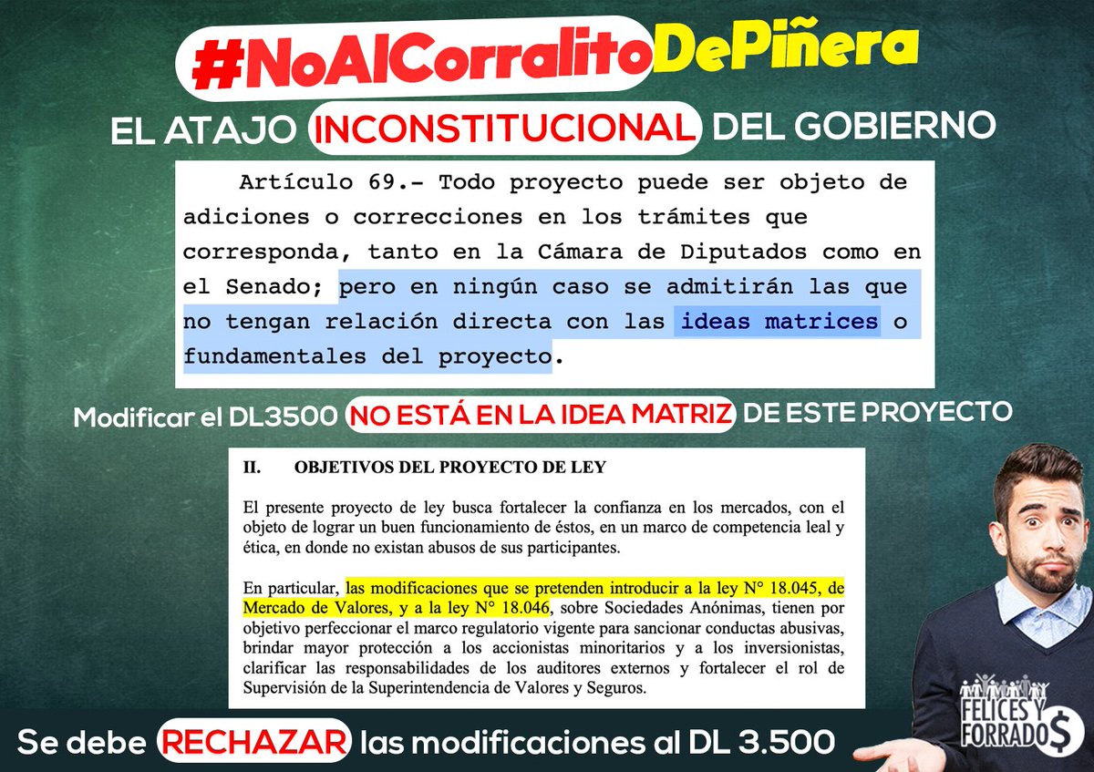 FyFLive_CL's tweet photo. Este es el ATAJO INCONSTITUCIONAL que pretendía pasar el gobierno. 

La idea era modificar el DL3500 (Nuestro sistema de pensiones) en un proyecto de ley que regula el Mercado Financiero. En palabras simples, esto es INCONSTITUCIONAL.

#NoAlCorralitoDePiñera https://t.co/iEGh8SdRoP