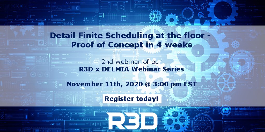 D4M_Int's tweet photo. Our Webinar Series for Manufacturing Operations Management continues! Register today and stay tuned: https://t.co/ivtY1s5r70
Detail Finite Scheduling at the floor - Proof of Concept in 4 weeks on November 11th at 3:00 pm EST #MOM #Webinar #R3DWebinars https://t.co/hLWHCGERMT