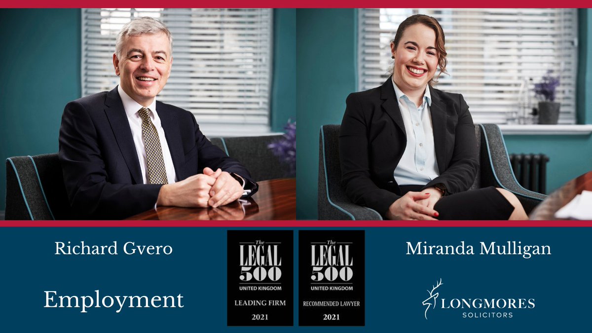 Longmores's tweet photo. Our Employment team also maintained their ranking in the Legal 500 2021 guide for another year, with Senior Partner @GveroRichard and Associate Solicitor Miranda Mulligan both recommended.

Congratulations team! https://t.co/yANfan89EO