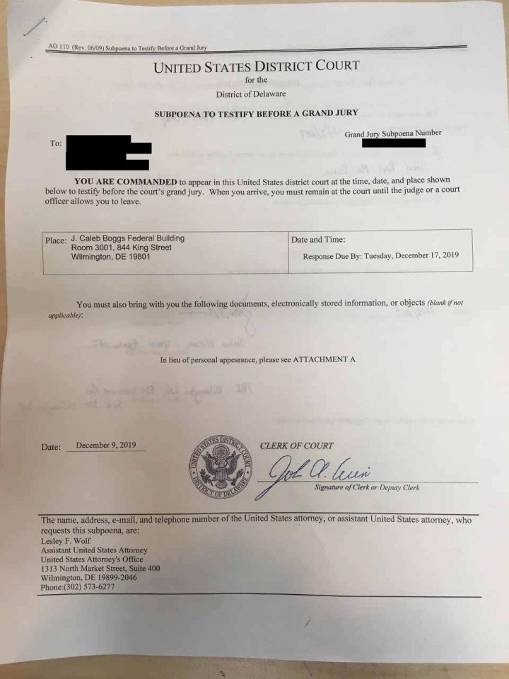Photos of a Delaware federal subpoena given to The Post show that both the computer and hard drive were seized by the FBI in December, after the shop’s owner says he alerted the feds to their existence.