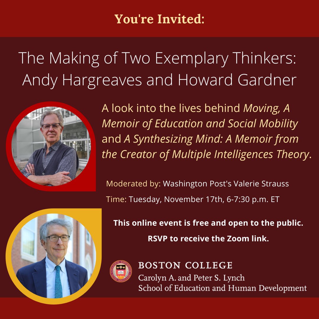 Join us on Tuesday, November 17th, 6-7:30 p.m. ET as we explore the making of <a href="/HargreavesBC/">Andy Hargreaves</a> and <a href="/DrHowardGardner/">Howard Gardner</a>'s memoirs. This webinar will be moderated by <a href="/washingtonpost/">The Washington Post</a>'s <a href="/ValerieStrauss/">Valerie Strauss</a>.

RVSP here: bit.ly/ExemplaryThink… 🦅✨ #LSEHD