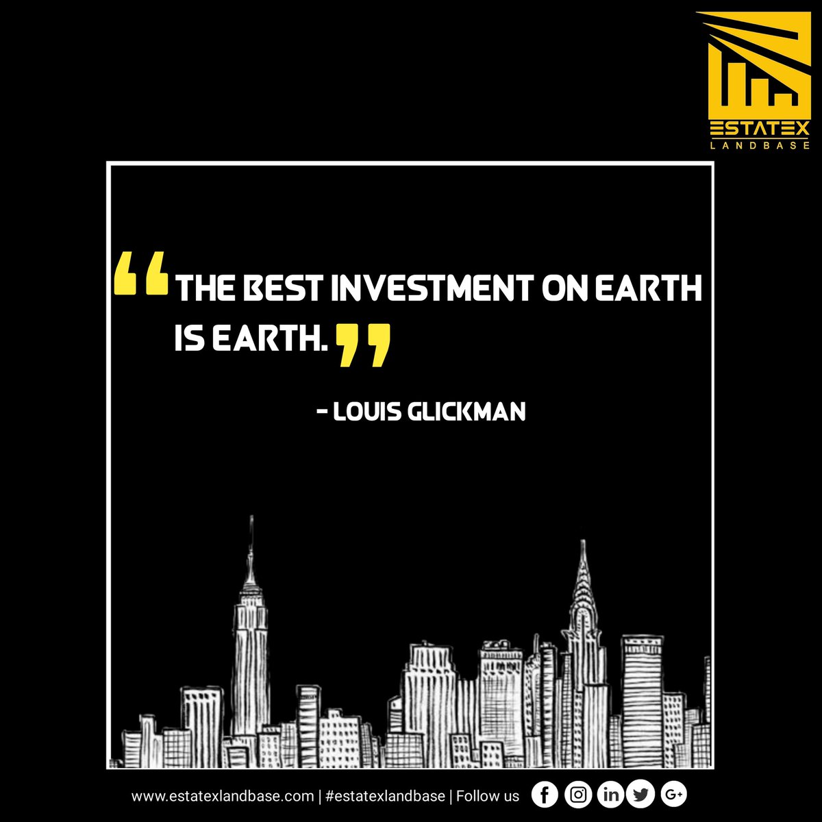 The best investment on Earth is earth.
– Louis Glickman
#estatexlandbase  #contestalert #success #inspiration #luxury #luxurylifestyle #contests #positivevibes #life #motivation #entrepreneur #millionaire #millionairelifestyle #billionaire #billonairelifestyle #entrepreneurlife