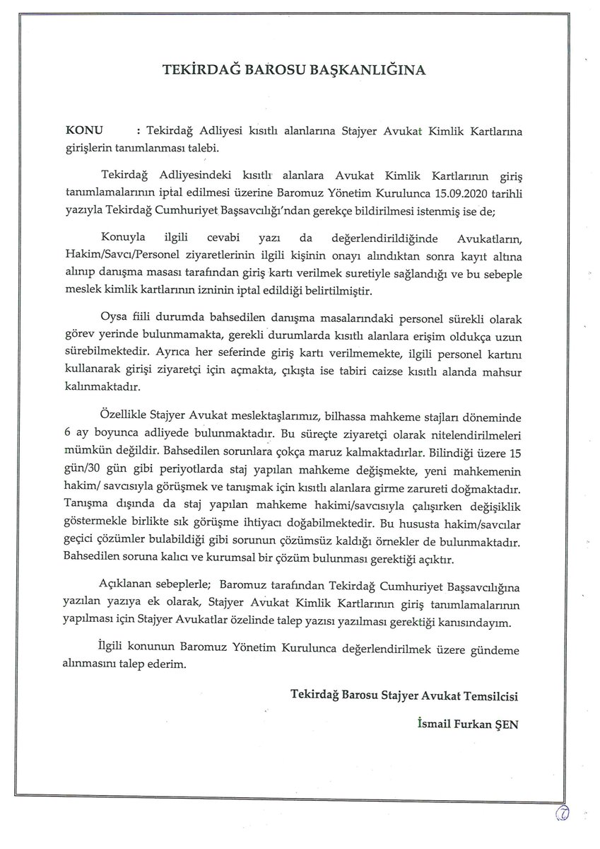 TekirdagStjAv's tweet photo. 28.09.2020 tarihinde Stajyer Avukatlar özelinde talepte bulunulması için Baromuza talep yazısı iletilmiştir. https://t.co/oiwzPgMoPD