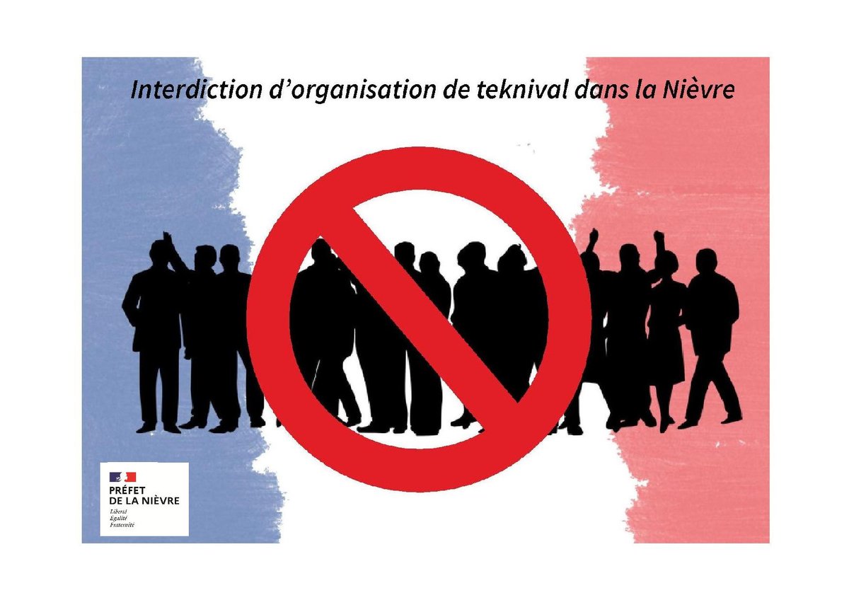 Prefet58's tweet photo. Interdiction de circulation des véhicules transportant du matériel de son pour la période du 16/10 00h00 au 19/10 24h00. Les rassemblements type #teknival ou rave-party sont interdits dans la #Nievre par arrêté du 9 octobre 2020. https://t.co/MDgMufcUxE