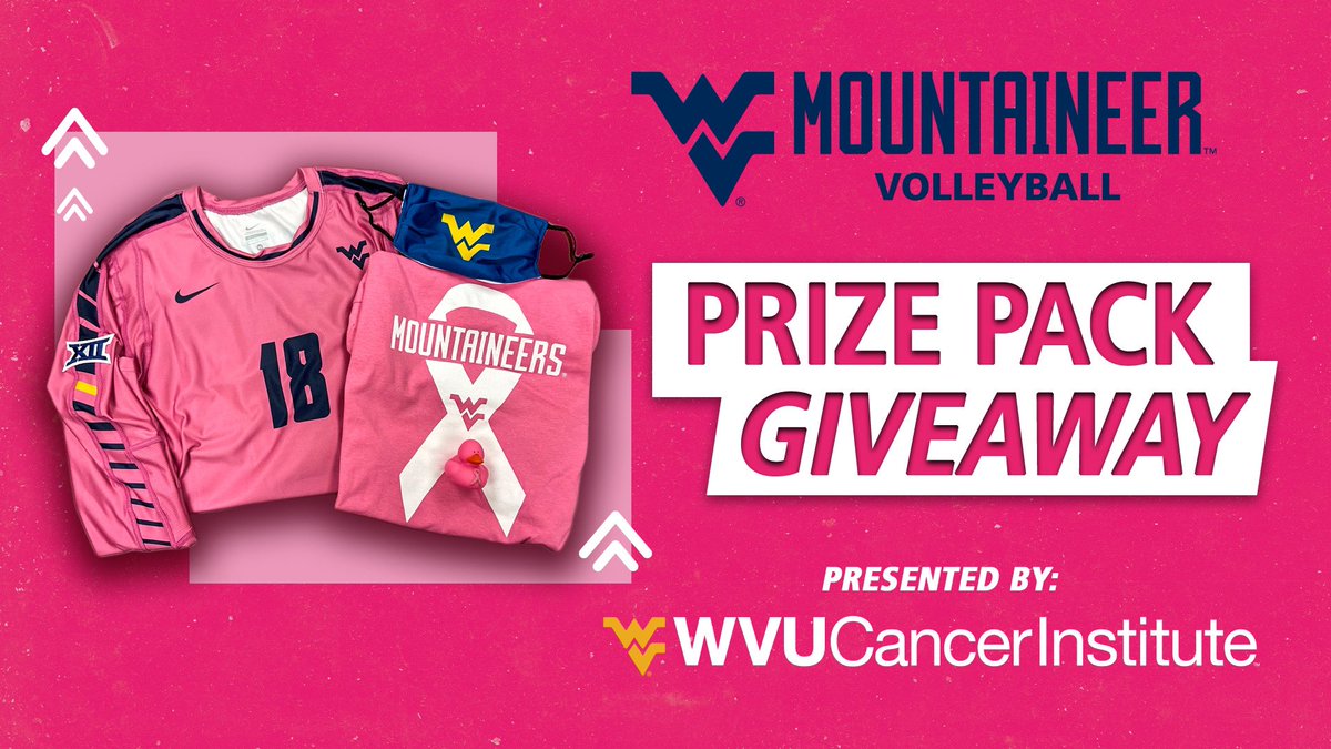 WVUVolleyball's tweet photo. 🚨 PINK PRIZE PACK GIVEAWAY 🚨 Retweet and follow for a chance to win a WVU Pink Prize Pack including a game worn jersey courtesy of tonight’s game sponsors @WVUMedicine and @WVUCancer! The winner will be announced between the 2nd and 3rd set of tonight’s match! https://t.co/lzape77MX7
