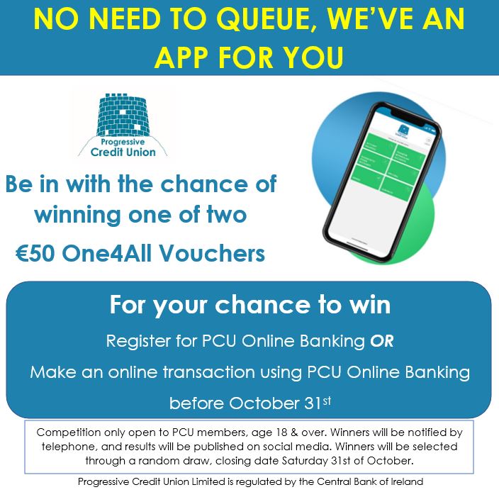 Progressivecu1's tweet photo. COMPETITION TIME To celebrate International Credit Union Day and to promote our continually growing online services, we are giving you the chance to win one of two €50 One4All Vouchers. #thatsprogressive #chancetowin #togetherwerebetter https://t.co/m95vgBjZZm