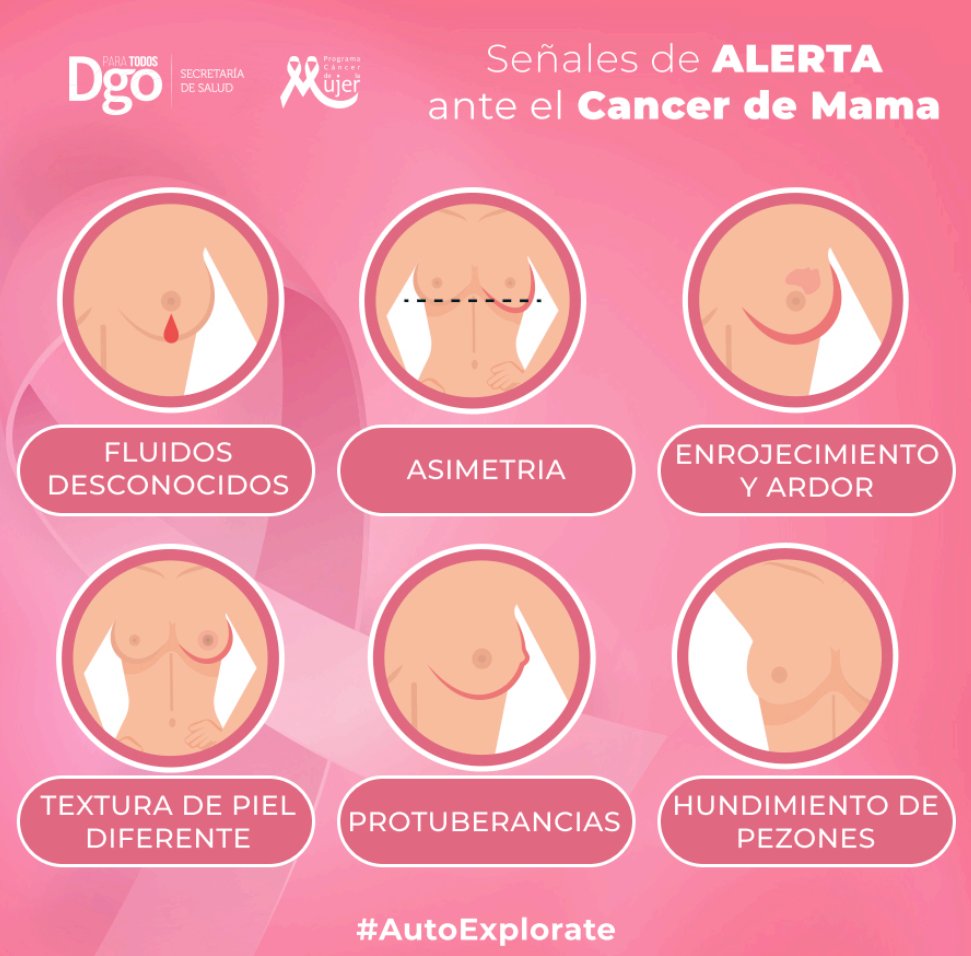 SSDurango's tweet photo. Toma en cuenta las señales de alerta ante el cáncer de mama. https://t.co/4Q2CveZriD