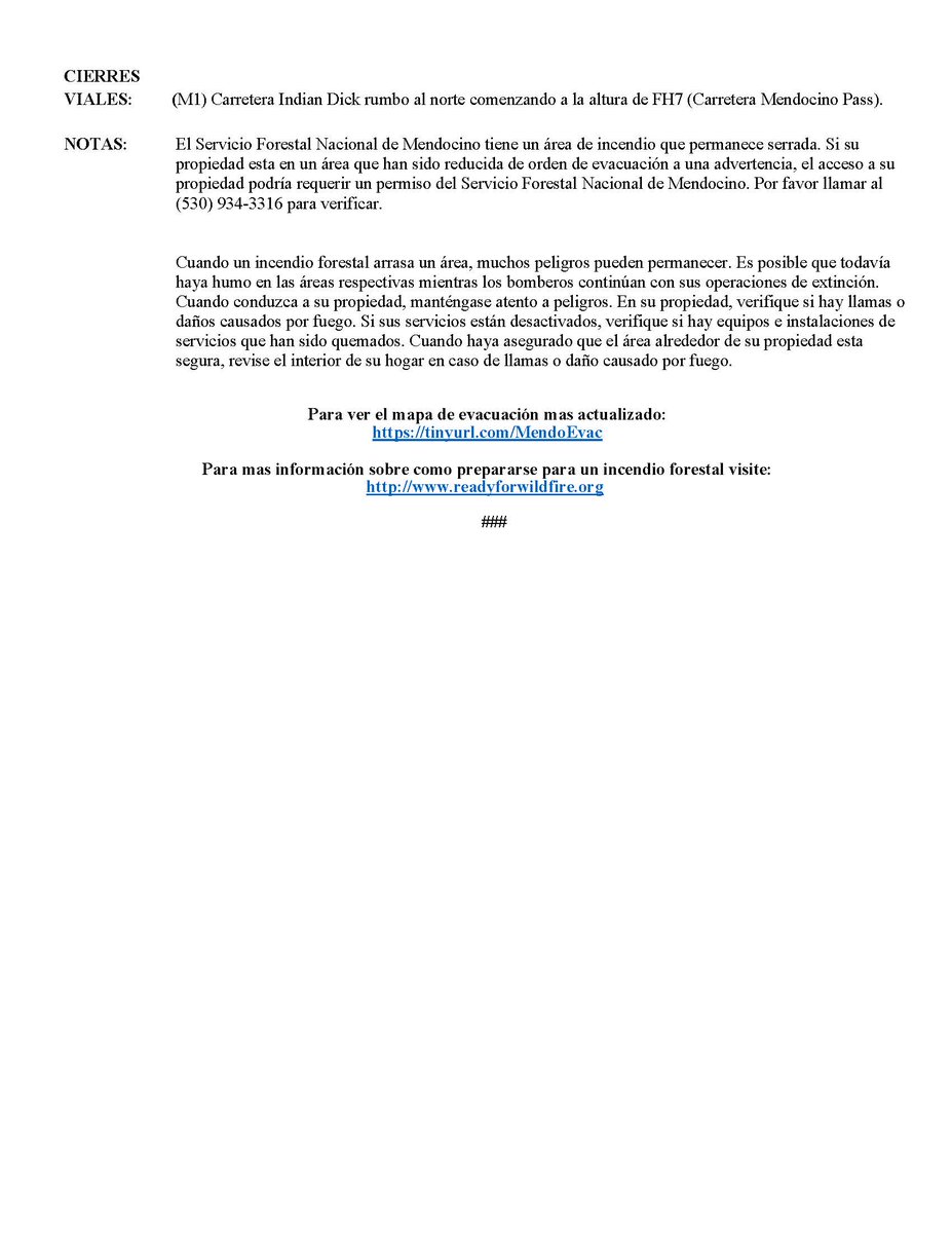CALFIRE_MEU's tweet image. #AugustComplexWestZone 
ESTADO DE EVACUACIONES PARA MENDOCINO #AugustComplexFire  #AugustComplex