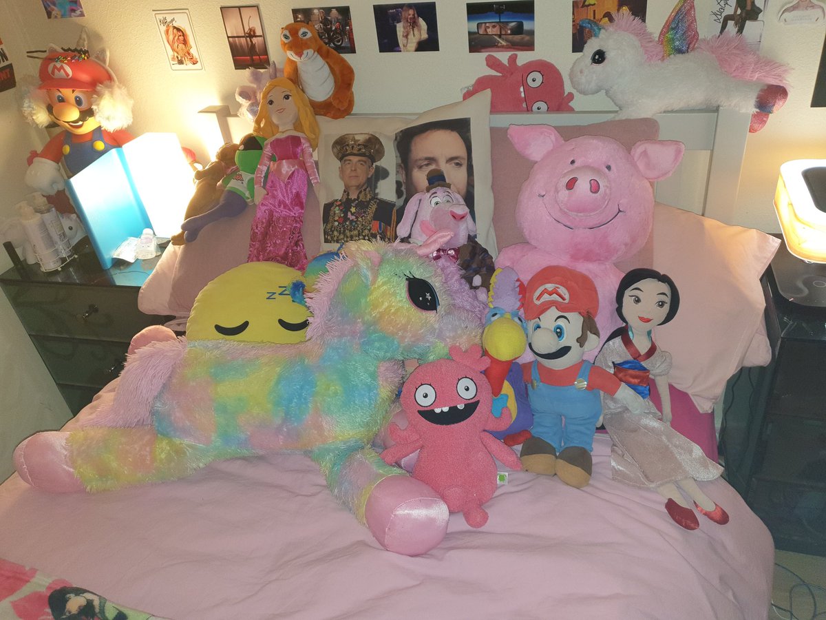 RLeBonTennant's tweet image. I also have a new addition to my gang of plush friends. Say hello to Percy Pig, LOL! 😃🤣 My aunt got this plush of him for me last week &amp;amp; he&apos;s settling in very well with his new friends. He also looks so cute &amp;amp; happy. 😃😍🐷💖💙👍
#PercyPig #MarksAndSpencers #NewPlush #Bedroom