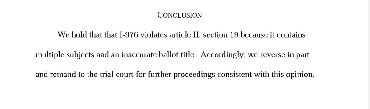 AustinJ_Reports's tweet photo. #Breaking. WA Supreme Court unanimously rules that I-976 (the 2019 car tabs initiative from professional initiative sponsor and fmr. gubernatorial candidate Tim Eyman) is unconstitutional: https://t.co/PVoTX3qcqb #waleg #wagov https://t.co/0miKCnf3K7