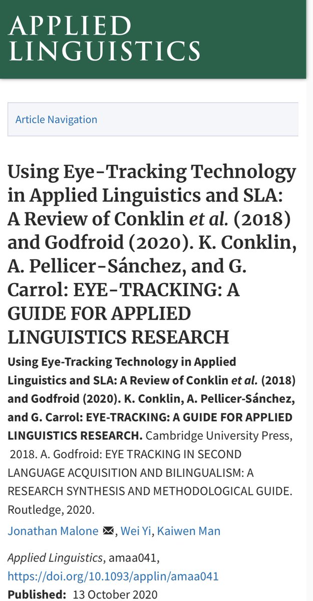A new publication I coauthored is published in Applied Linguistic (IF:4.286) on using Eye-tracking technology in Applied Linguistics 🎉🎉🎉