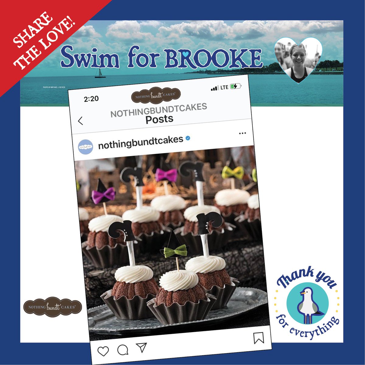 swimforbrooke's tweet photo. THANK YOU to NOTHING BUNDT CAKES Metairie, LA @nothingbundt for their sweet support of the 2020 ๐ Brooke E. Posey Swim-a-Thon!
Your donation helps to provide for the families of Ronald McDonald House Charities of South Louisiana.
#swimforbrooke #justkeepswimming #RMHCSLA https://t.co/mesuaB30Dc