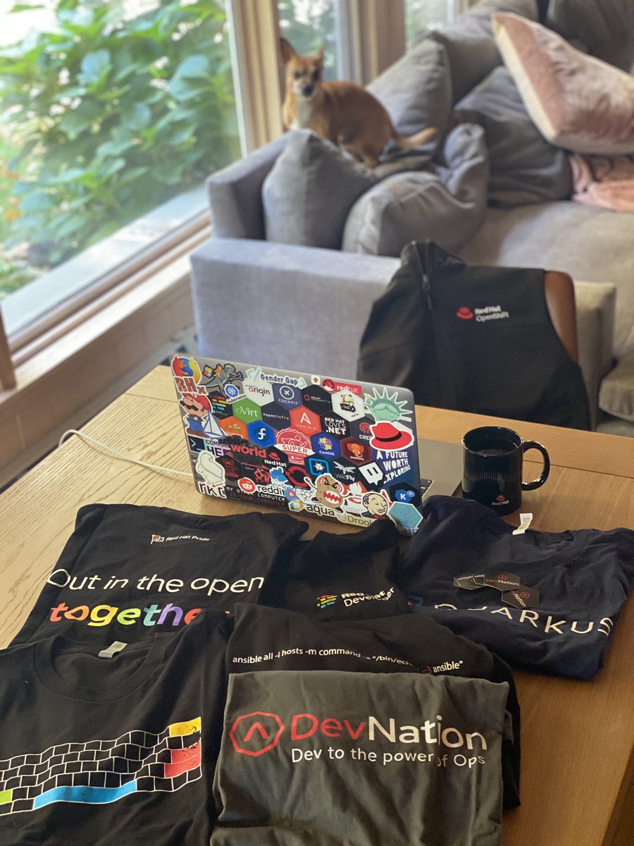 FeMontero's tweet photo. LuckyBoy enjoying the new swag that was just delivered from Red Hat Cool Store. 
#LifeAtRedHat https://t.co/DPrI0bSyNi
