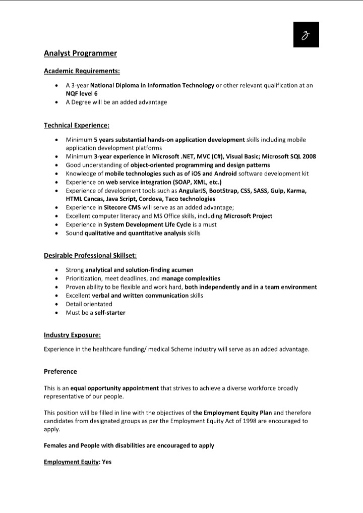 ZamaShenge_Cons's tweet image. #opportunitycreation...

We are sourcing for an #AnalystProgrammer to join our client in the #healthcaresector

Please share widely, this could be the opportunity someone is waiting for 🤲🏿🖤🔥

cc @Tebza_NC @kagisodoc @zeb_media @BuildBlaqEquity