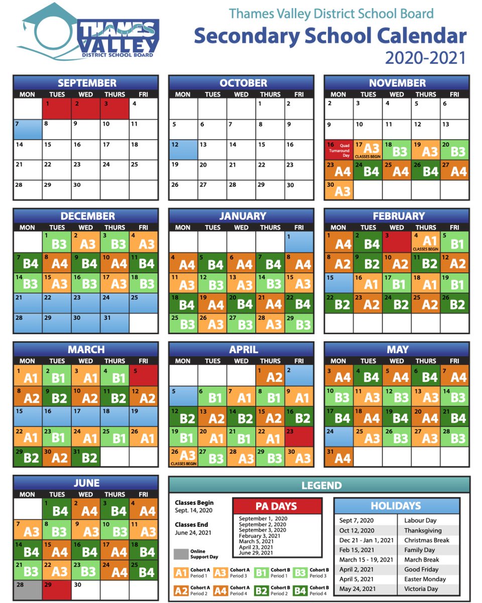 🗓The UPDATED 2020-2021 Secondary School Year Calendar (effective Nov. 17, 2020) is now available at tvdsb.ca/Calendars #TVDSB