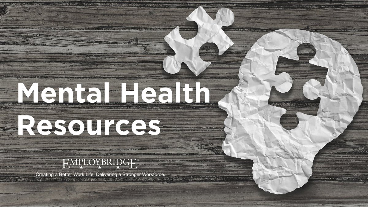 Employbridge's tweet photo. Focusing on your #MentalHealth is important to maintain a good work life balance. Check out our downloadable page of Mental Health Resources available to you! https://t.co/LITRL3Fz3b #EBOneTeam #BetterWorkLife https://t.co/alsEgy21lO