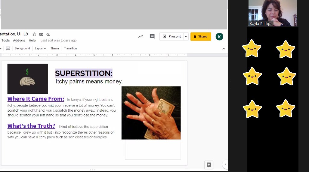 Does an itchy palm mean money?? Lots of laughter and conversation today in Kayla Phillips' #CPSbest EL English class as <a href="/MurielBattleHS/">Battle High School</a> #CPSELbest students researched and presented on superstitions from around the world. #Spartan_Strong