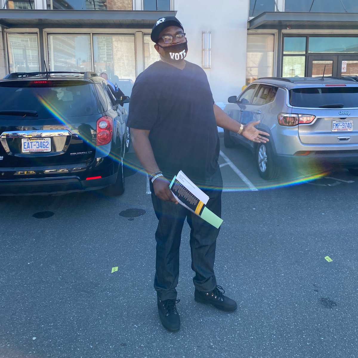 Forward_Justice's tweet photo. Dontae Sharpe, Forward Justice R.I.S.E Fellow, just cast his ballot for the first time ever, after serving 26 years in prison for a crime he didn’t commit. Today is the first day of Early Voting in NC and he wants everyone to get out and vote with him! #WeWillNC #ProtectOurVoteNC https://t.co/2KkQpecvNZ