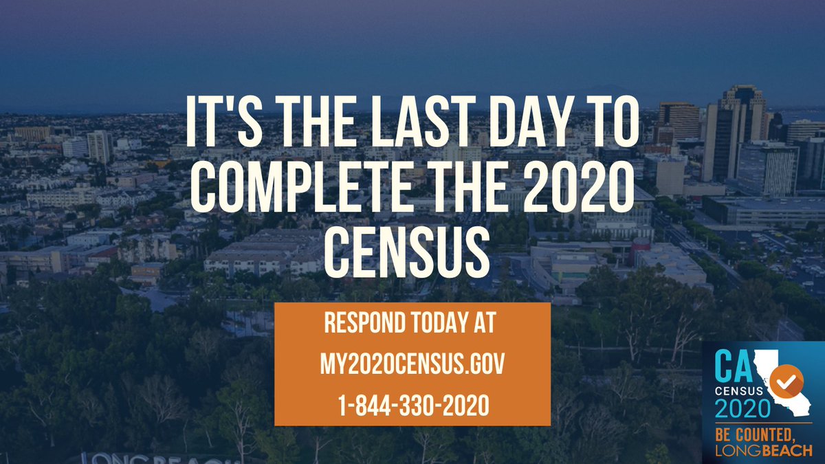LongBeachCity's tweet photo. 🚨 DEADLINE IS TODAY: Make sure you complete your #2020Census today!
It's safe, easy, and important. It only takes 10 minutes to impact the next ten years.
Visit 💻 https://t.co/xGve60ggiz or call 📞 1-844-330-2020 to get counted.
Be Counted, Long Beach! #LBCounts2020 https://t.co/xBC6sEhWaA