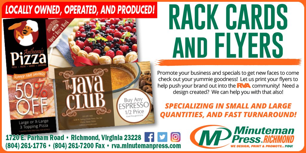 MMPofRVA's tweet photo. RACKCARDS AND FLYERS!

Let us print your flyers to help push your brand out in the RVA community!

#RebuildLocal  #MinutemanPress  #ShopLocal  #SupportLocal  #InThisTogether #Richmond #RVA #Virginia #Printing #Flyers #Rackcards https://t.co/ltDWM7Giez